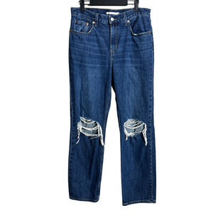 Levis Jeans Size 29 Blue Medium Wash Low Pro Straight High Rise Distressed Retro